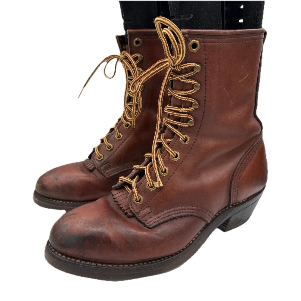 Wesco Logger Boots Lace Up Mens Vintage Leather Kiltie 8.5-9 Brown
